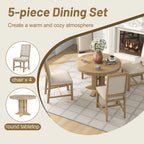 Ensemble de salle à manger 5 pièces extensible rond de style ferme, avec table en bois naturel et finition noire, 6 places