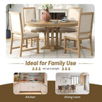 Ensemble de salle à manger 5 pièces extensible rond de style ferme, avec table en bois naturel et finition noire, 6 places