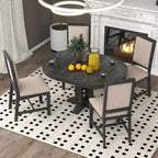 Ensemble de salle à manger 5 pièces extensible rond de style ferme, avec table en bois naturel et finition noire, 6 places