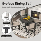Ensemble de salle à manger 5 pièces extensible rond de style ferme, avec table en bois naturel et finition noire, 6 places