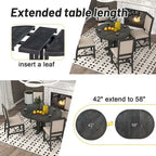 Ensemble de salle à manger 5 pièces extensible rond de style ferme, avec table en bois naturel et finition noire, 6 places