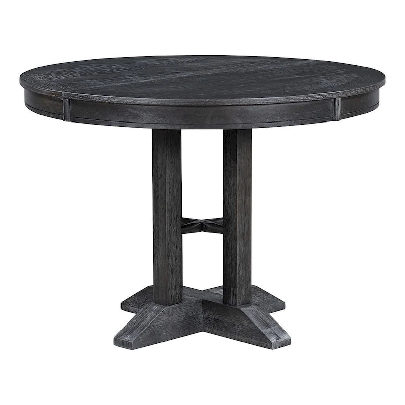 Ensemble de salle à manger 5 pièces extensible rond de style ferme, avec table en bois naturel et finition noire, 6 places