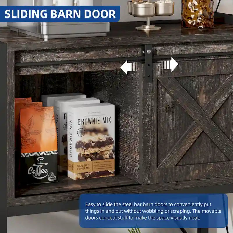 Étagère de cuisine à 5 niveaux avec bandeau LED, prise électrique et armoire à porte coulissante – Blanc/Marron/Chêne