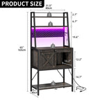 Étagère de cuisine à 5 niveaux avec bandeau LED, prise électrique et armoire à porte coulissante – Blanc/Marron/Chêne