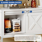 Étagère de cuisine à 5 niveaux avec bandeau LED, prise électrique et armoire à porte coulissante – Blanc/Marron/Chêne