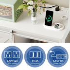 Étagère de cuisine à 5 niveaux avec bandeau LED, prise électrique et armoire à porte coulissante – Blanc/Marron/Chêne