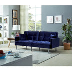 Canapé-lit convertible en velours, accoudoirs carrés, 2 places – Violet / Bleu / Gris / Marron