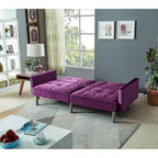 Canapé-lit convertible en velours, accoudoirs carrés, 2 places – Violet / Bleu / Gris / Marron