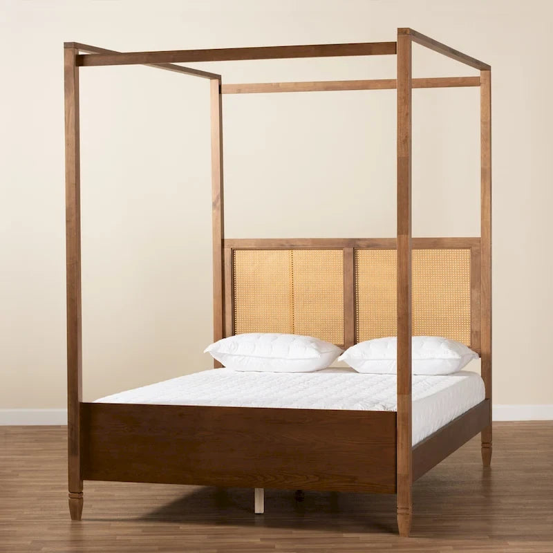 Lit à baldaquin moderne noyer marron – Grand lit/Très grand lit, 1–2 personnes