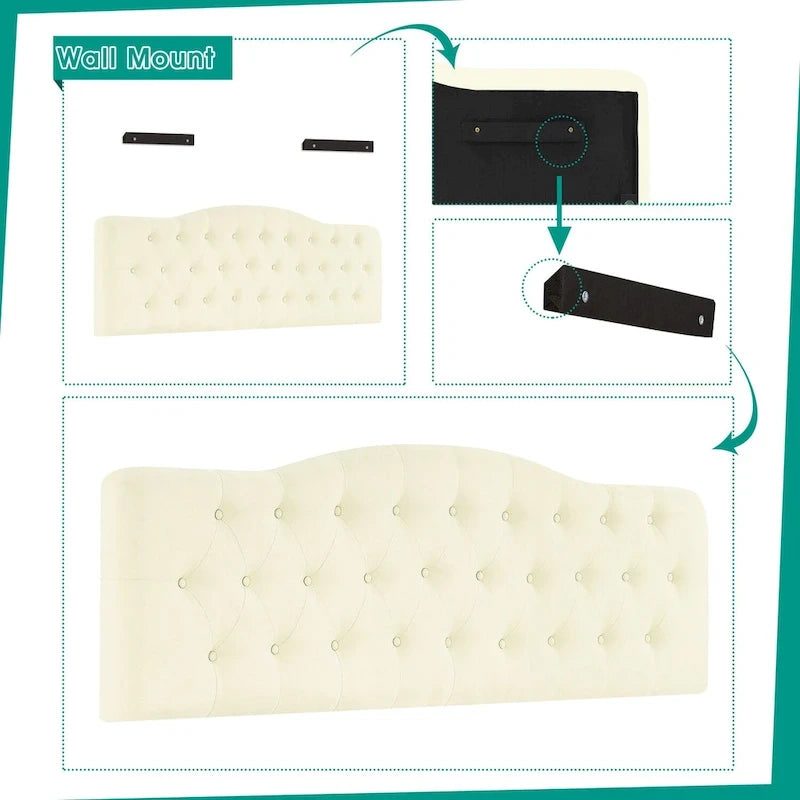 Tête de lit capitonnée en tissu, réglable en hauteur, pour 1 à 2 personnes – Blanc/Gris/Noir/Expresso/Crème