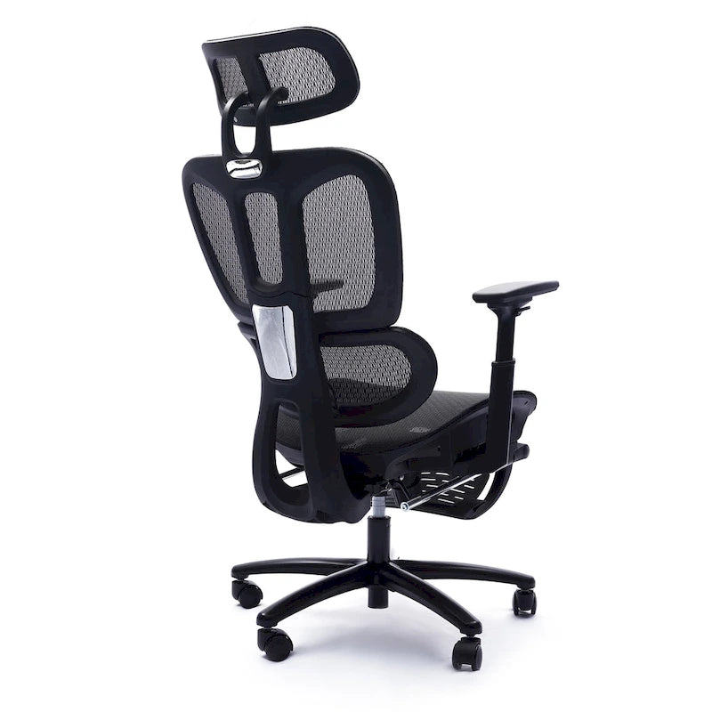 Fauteuil de bureau noir en maille à dossier haut avec repose-pieds et accoudoirs 4D, 1 place