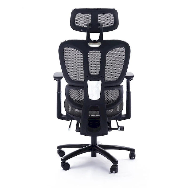 Fauteuil de bureau noir en maille à dossier haut avec repose-pieds et accoudoirs 4D, 1 place