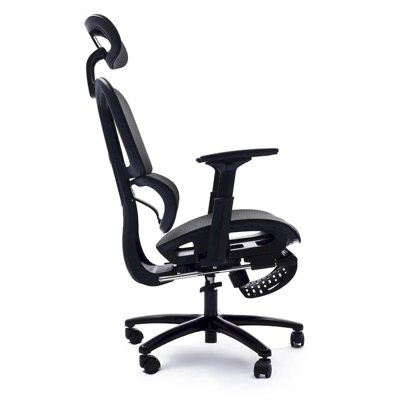 Fauteuil de bureau noir en maille à dossier haut avec repose-pieds et accoudoirs 4D, 1 place