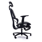 Fauteuil de bureau noir en maille à dossier haut avec repose-pieds et accoudoirs 4D, 1 place
