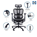 Fauteuil de bureau noir en maille à dossier haut avec repose-pieds et accoudoirs 4D, 1 place