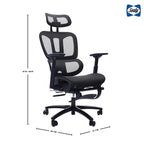 Fauteuil de bureau noir en maille à dossier haut avec repose-pieds et accoudoirs 4D, 1 place