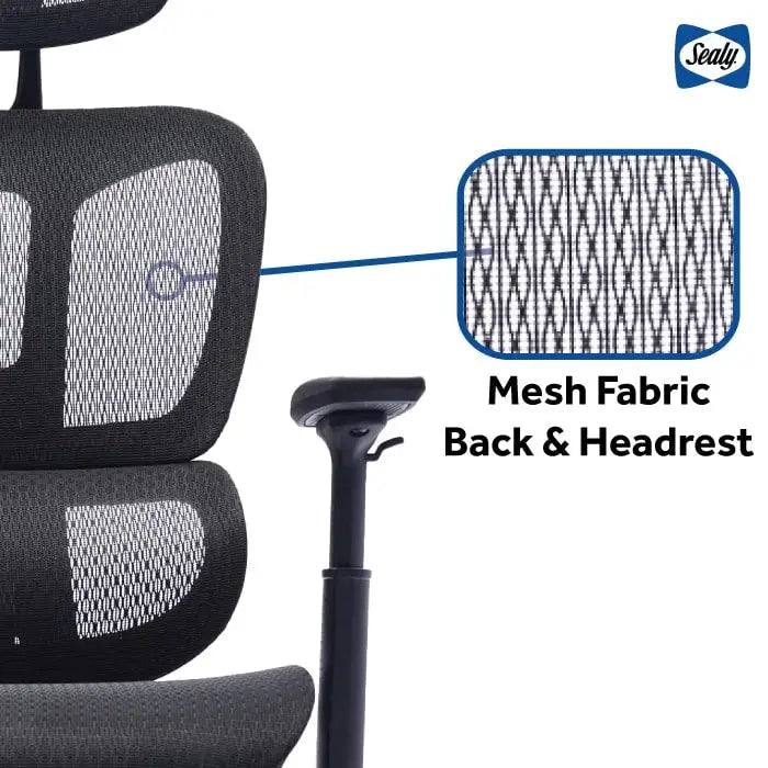 Fauteuil de bureau noir en maille à dossier haut avec repose-pieds et accoudoirs 4D, 1 place