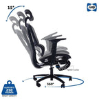 Fauteuil de bureau noir en maille à dossier haut avec repose-pieds et accoudoirs 4D, 1 place