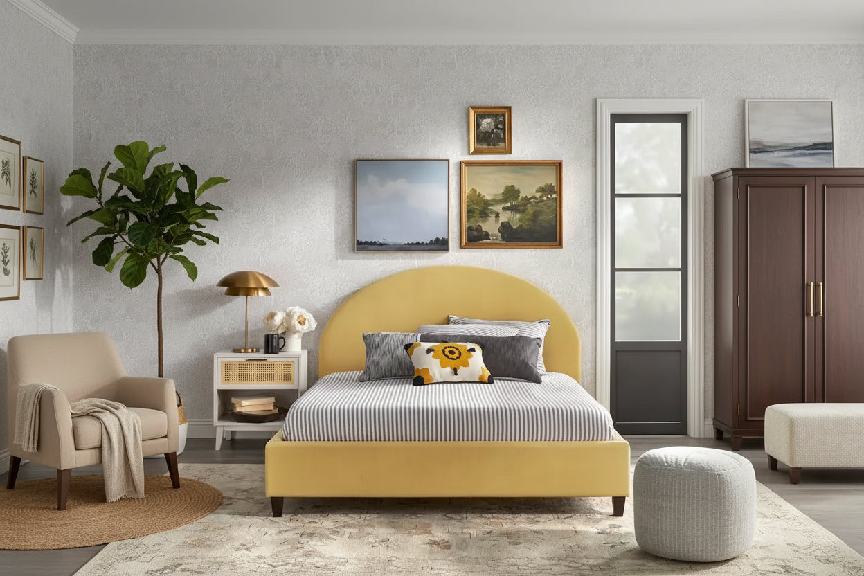 angelo:HOME Ava Mid-Century Upholstered Queen Platfom Bed