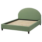 Lit plateforme queen tapissé mi-siècle gris argenté / jaune pâle / vert jonc de mer / blanc