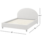 Lit plateforme queen tapissé mi-siècle gris argenté / jaune pâle / vert jonc de mer / blanc