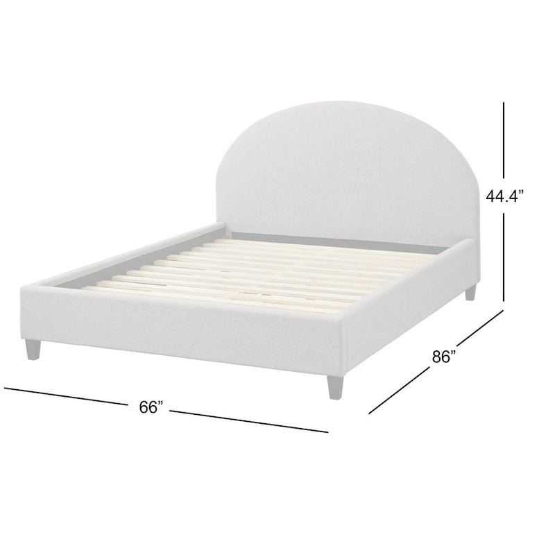 Lit plateforme queen tapissé mi-siècle gris argenté / jaune pâle / vert jonc de mer / blanc