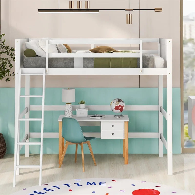 Lit mezzanine simple en pin massif avec échelle, blanc/gris/espresso – 1 personne