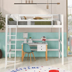 Lit mezzanine simple en pin massif avec échelle, blanc/gris/espresso – 1 personne