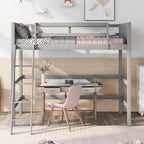 Lit mezzanine simple en pin massif avec échelle, blanc/gris/espresso – 1 personne