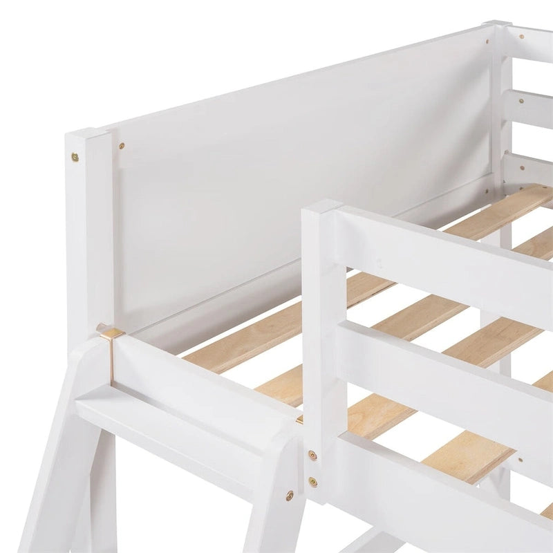 Lit mezzanine simple en pin massif avec échelle, blanc/gris/espresso – 1 personne