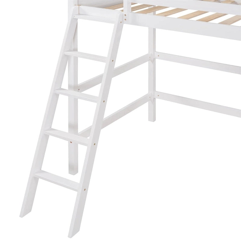 Lit mezzanine simple en pin massif avec échelle, blanc/gris/espresso – 1 personne
