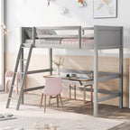 Lit mezzanine simple en pin massif avec échelle, blanc/gris/espresso – 1 personne
