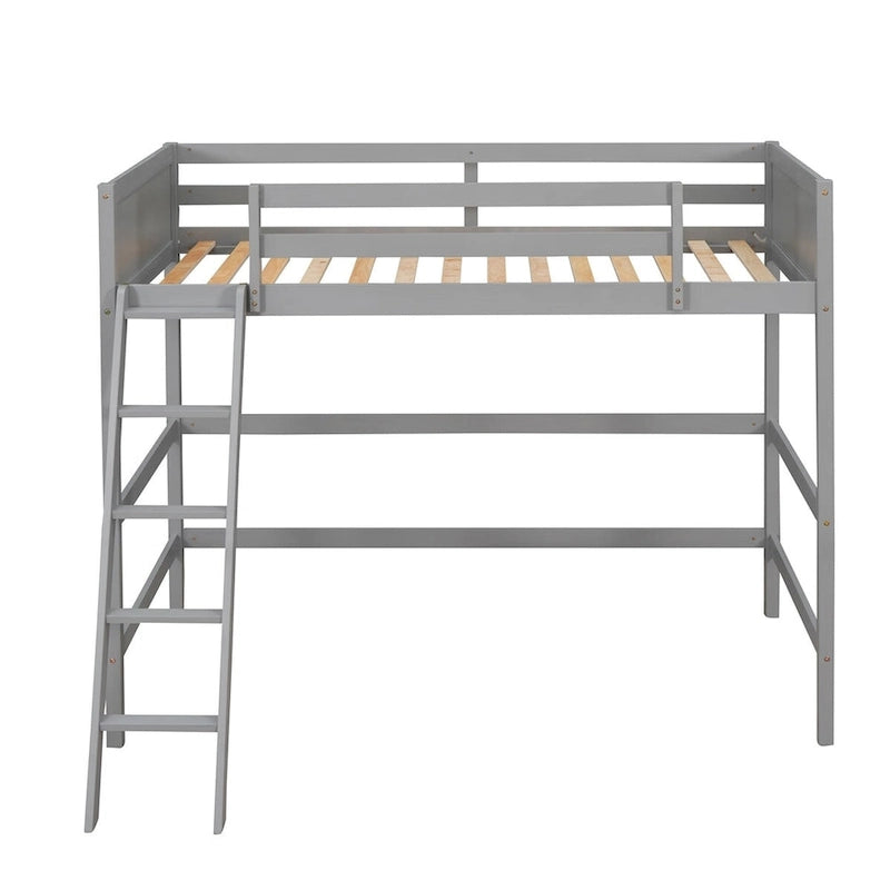 Lit mezzanine simple en pin massif avec échelle, blanc/gris/espresso – 1 personne