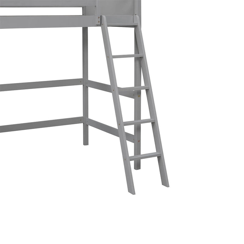 Lit mezzanine simple en pin massif avec échelle, blanc/gris/espresso – 1 personne
