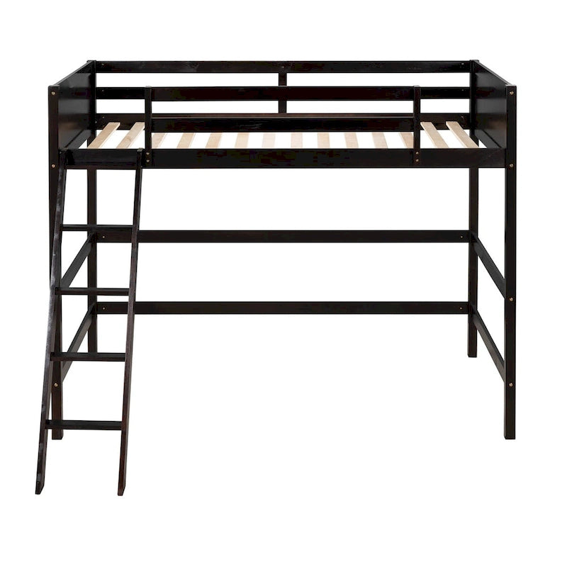 Lit mezzanine simple en pin massif avec échelle, blanc/gris/espresso – 1 personne