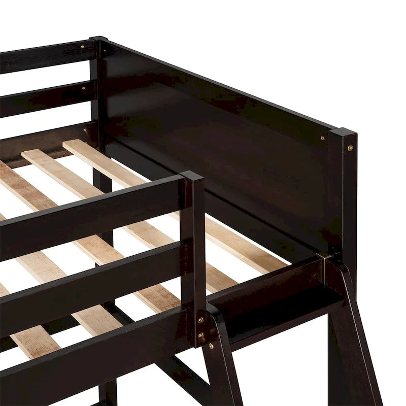 Lit mezzanine simple en pin massif avec échelle, blanc/gris/espresso – 1 personne