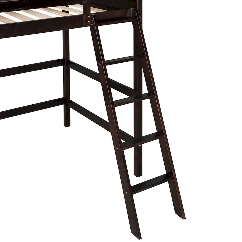 Lit mezzanine simple en pin massif avec échelle, blanc/gris/espresso – 1 personne