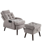Chaise longue en velours gris/beige/gris foncé avec pouf de rangement – Individuel