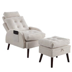 Chaise longue en velours gris/beige/gris foncé avec pouf de rangement – Individuel