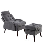 Chaise longue en velours gris/beige/gris foncé avec pouf de rangement – Individuel