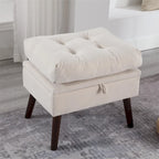 Chaise longue en velours gris/beige/gris foncé avec pouf de rangement – Individuel