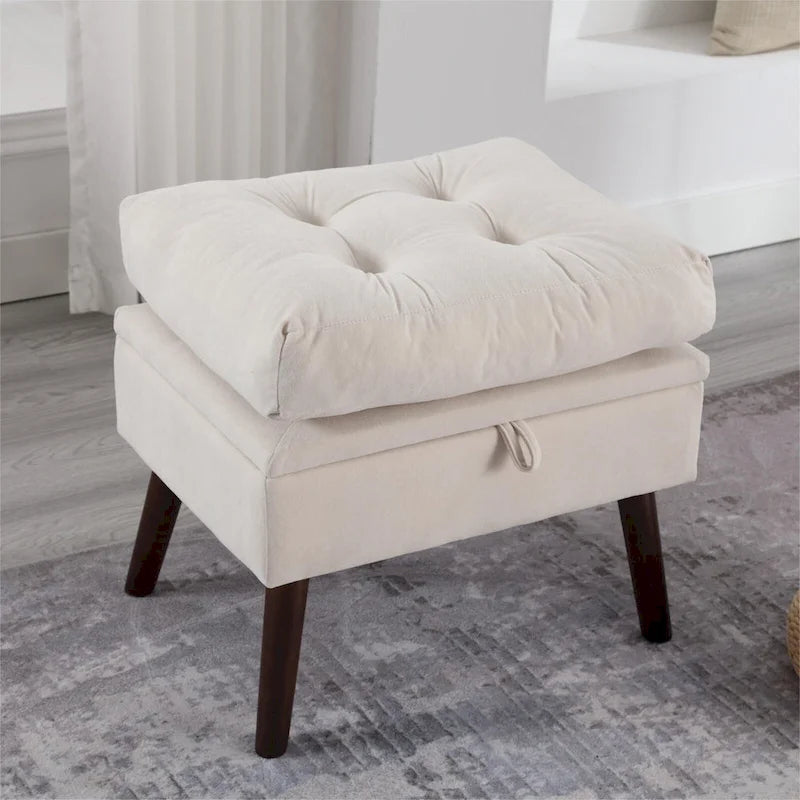 Chaise longue en velours gris/beige/gris foncé avec pouf de rangement – Individuel