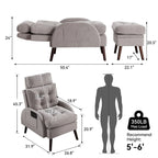 Chaise longue en velours gris/beige/gris foncé avec pouf de rangement – Individuel