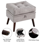 Chaise longue en velours gris/beige/gris foncé avec pouf de rangement – Individuel