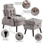 Chaise longue en velours gris/beige/gris foncé avec pouf de rangement – Individuel