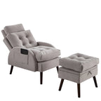 Chaise longue en velours gris/beige/gris foncé avec pouf de rangement – Individuel