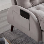 Chaise longue en velours gris/beige/gris foncé avec pouf de rangement – Individuel