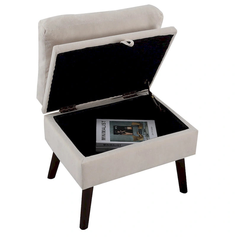 Chaise longue en velours gris/beige/gris foncé avec pouf de rangement – Individuel