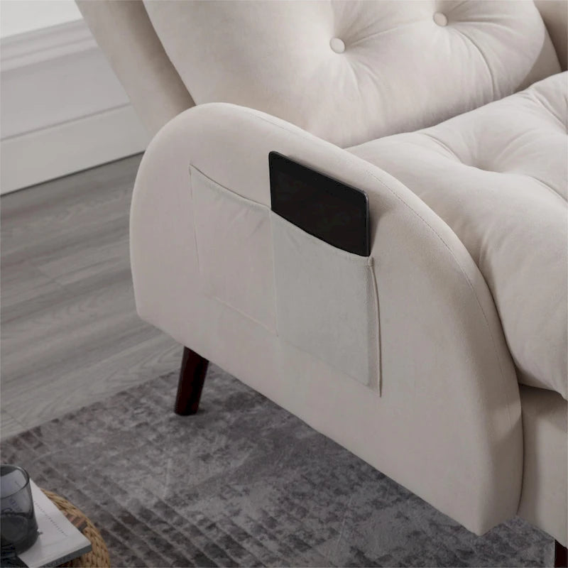 Chaise longue en velours gris/beige/gris foncé avec pouf de rangement – Individuel