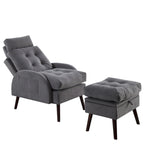 Chaise longue en velours gris/beige/gris foncé avec pouf de rangement – Individuel